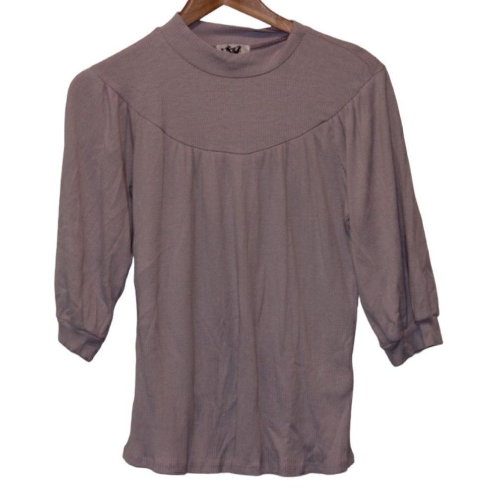 We wear What When Where  Lilac Turtleneck Puff Sleeve Tee Women XS